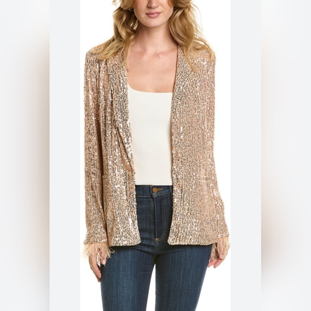 Nicole Miller - Charlotte Allover Sequin Feather Trimmed Jacket (NWOT)